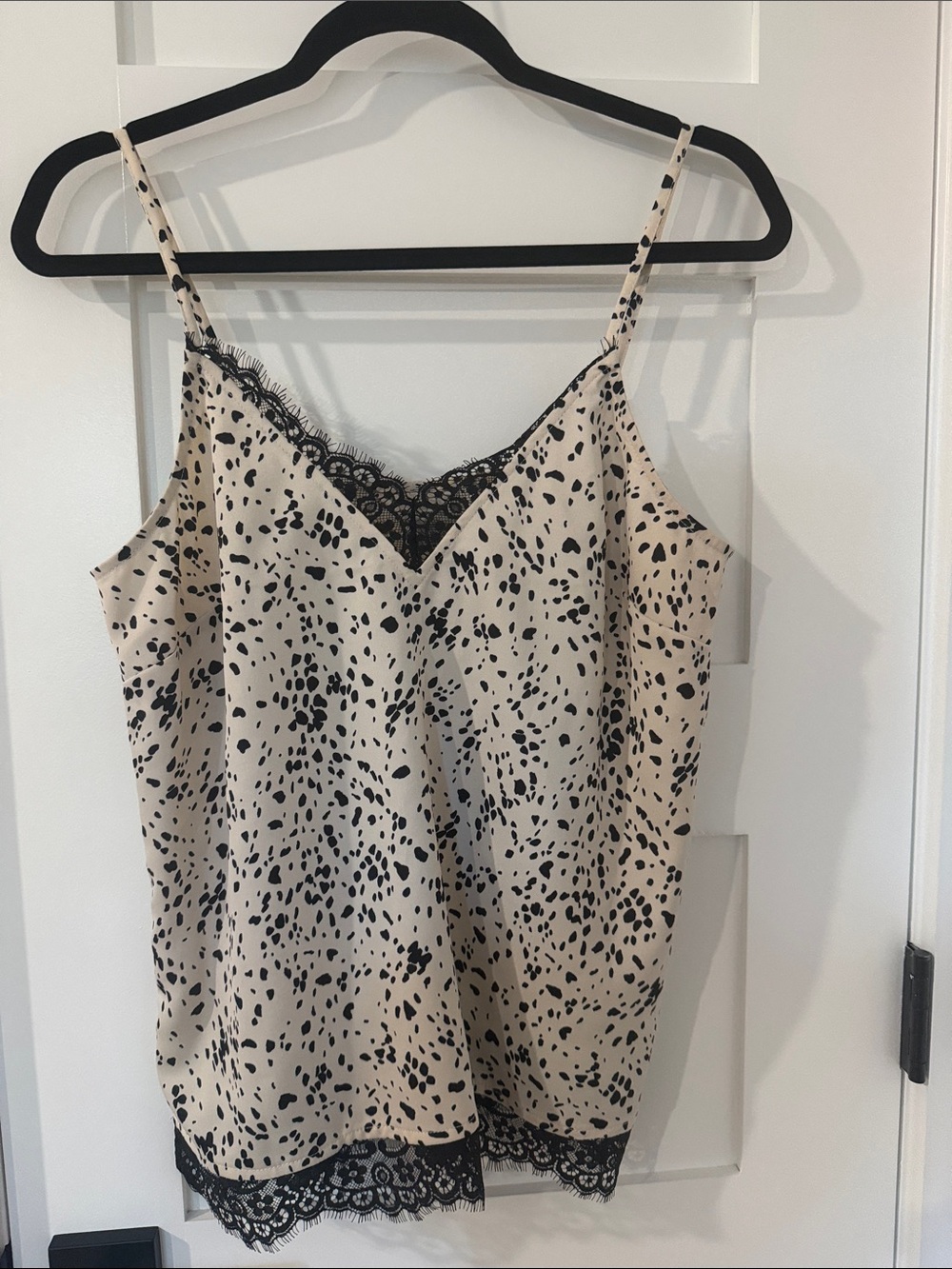 a new day Beige & Black Dalmatian Print Lace Trim Cami